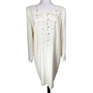 Vintage Liz Claiborne Ivory Dress Sheath Long Sleeve Embroidery Beading Size 6
